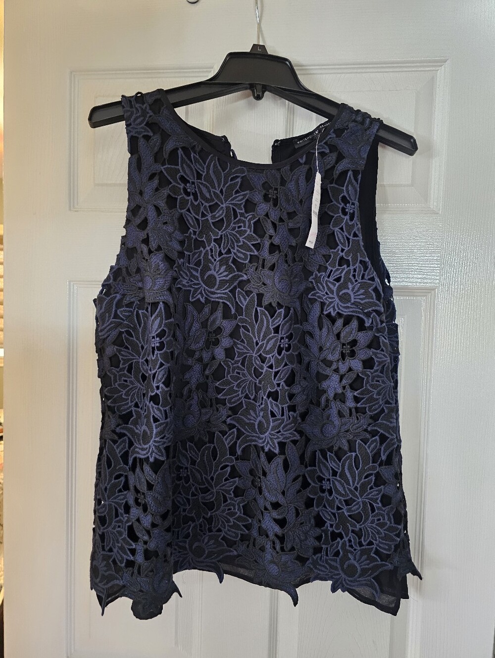 White House Black Market Navy Floral Lace Sleeveless Camisole